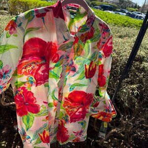 Lauren Ralph Lauren Women's Plus Size Long Sleeve button tropical floral shirt